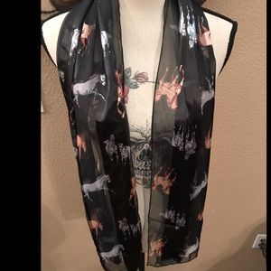 black with colorful horses scarf NWOT